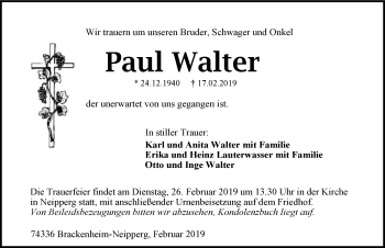 Traueranzeige von Paul Walter 