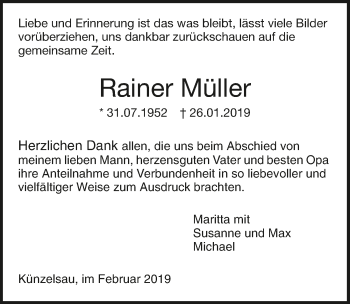 Traueranzeige von Rainer Müller 