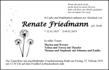 Traueranzeige von Renate Friedmann 