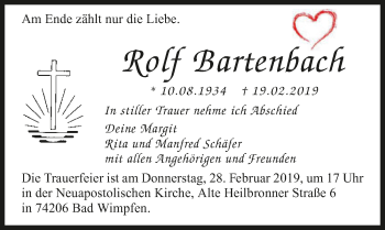 Traueranzeige von Rolf Bartenbach 