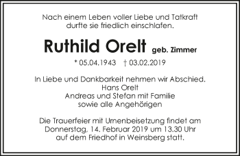 Traueranzeige von Ruthild Orelt 