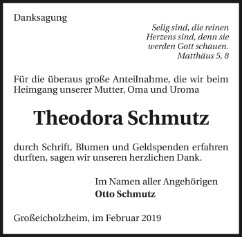 Traueranzeige von Theodora Schmutz 