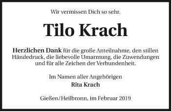 Traueranzeige von Tilo Krach 