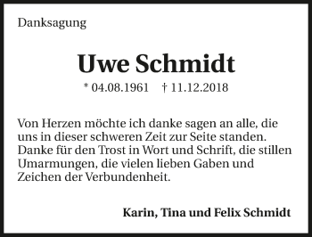 Traueranzeige von Uwe Schmidt 