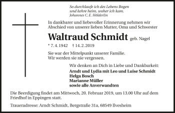 Traueranzeige von Waltraud Schmidt 