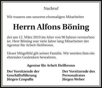 Traueranzeige von Alfons Böning 
