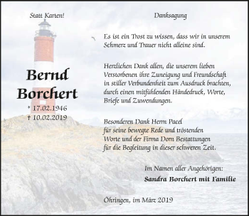 Traueranzeige von Bernd Borchert 