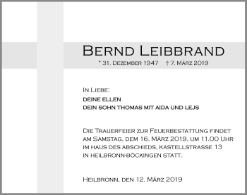 Traueranzeige von Bernd Leibbrand 