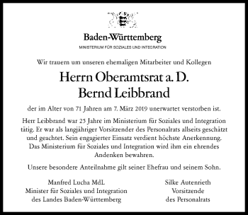 Traueranzeige von Bernd Leibbrand 