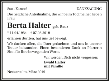 Traueranzeige von Berta Halter 