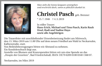 Traueranzeige von Christel Pasch 