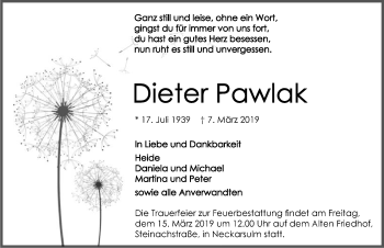 Traueranzeige von Dieter Pawlak 