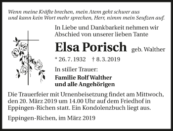 Traueranzeige von Elsa Porisch 