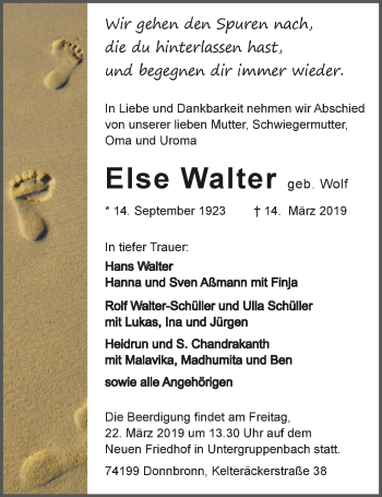 Traueranzeige von Else Walter 