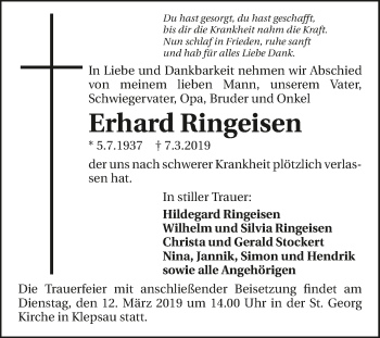 Traueranzeige von Erhard Ringeisen 