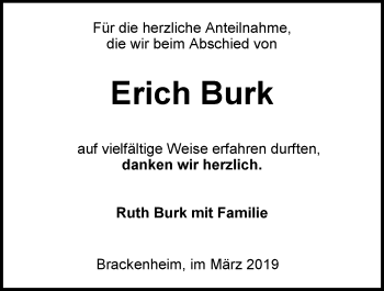 Traueranzeige von Erich Burk 
