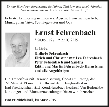 Traueranzeige von Ernst Fehrenbach 