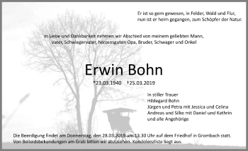 Traueranzeige von Erwin Bohn 