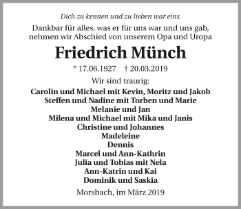 Traueranzeige von Friedrich Münch 