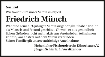 Traueranzeige von Friedrich Münch 