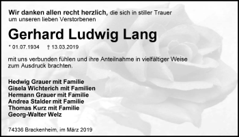 Traueranzeige von Gerhard Ludwig Lang 