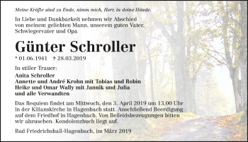 Traueranzeige von Günter Schroller 