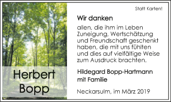 Traueranzeige von Herbert Bopp 