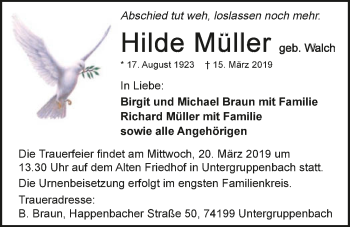 Traueranzeige von Hilde Müller 