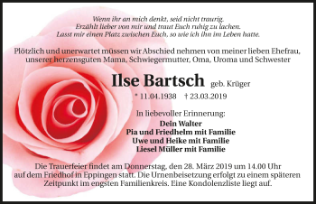 Traueranzeige von Ilse Bartsch 