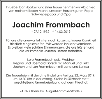Traueranzeige von Joachim Frommbach 