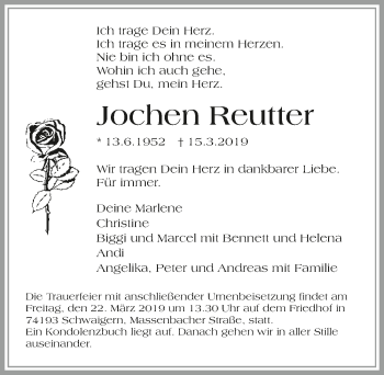 Traueranzeige von Jochen Reutter 