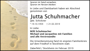 Traueranzeige von Jutta Schuhmacher 