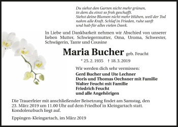 Traueranzeige von Maria Bucher 