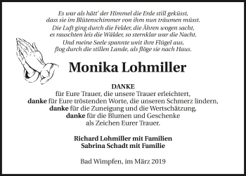 Traueranzeige von Monika Lohmiller 