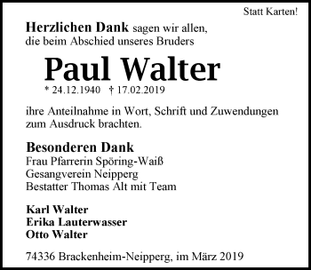 Traueranzeige von Paul Walter 