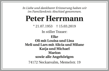 Traueranzeige von Peter Herrmann 