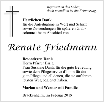 Traueranzeige von Renate Friedmann 