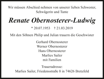 Traueranzeige von Renate Obernosterer-Ludwig 