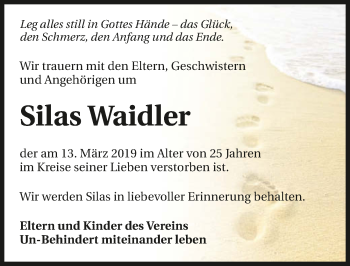 Traueranzeige von Silas Waidler 