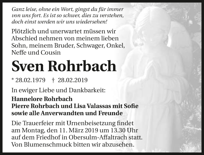  Traueranzeige für Sven Rohrbach vom 06.03.2019 aus 