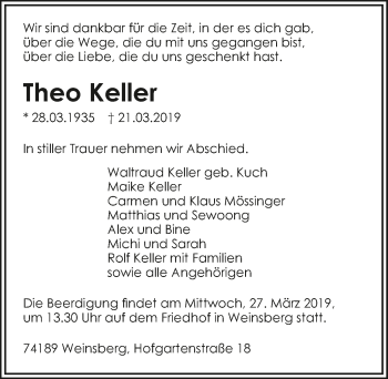 Traueranzeige von Theo Keller 