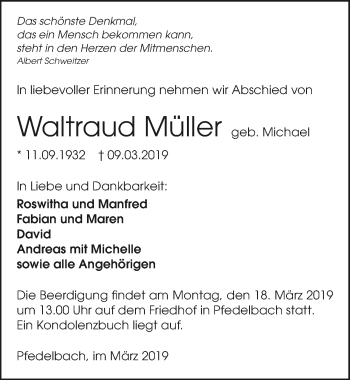 Traueranzeige von Waltraud Müller 