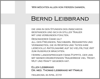 Traueranzeige von Bernd Leibbrand 