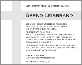 Traueranzeige von Bernd Leibbrand 