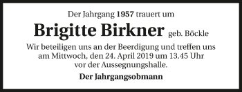 Traueranzeige von Brigitte Birkner 