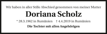 Traueranzeige von Doriana Scholz 