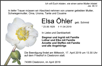 Traueranzeige von Elsa Öhler 