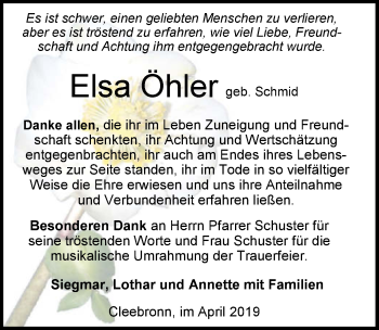 Traueranzeige von Elsa Öhler 
