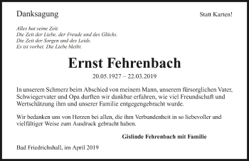 Traueranzeige von Ernst Fehrenbach 