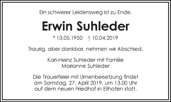 Traueranzeige von Erwin Suhleder 